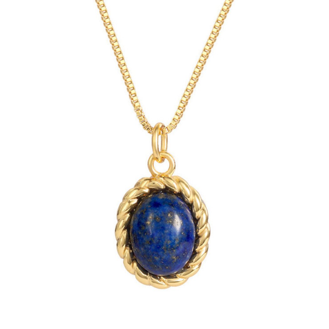 Collier vintage , pendentif en pierre Lapis lazuli