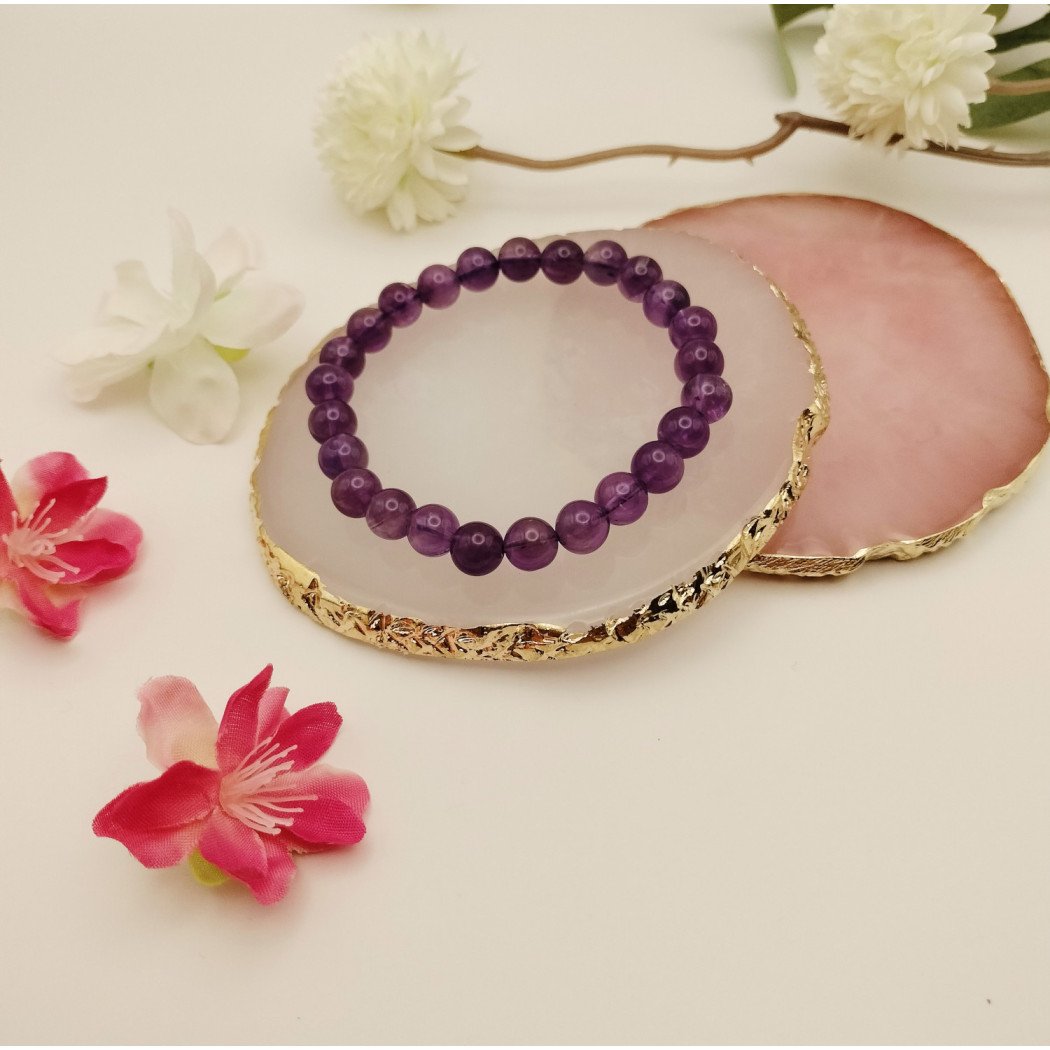 Bracelet en Améthyste - Élégance et Énergie Positive - Pierres Naturelles - perles 8mm
