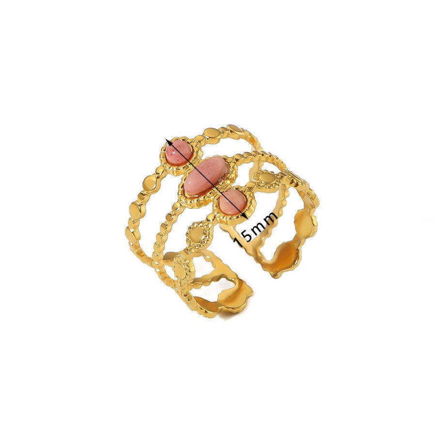 Bague ajustable femme en acier inoxydable plaqué or 18K avec pierres roses