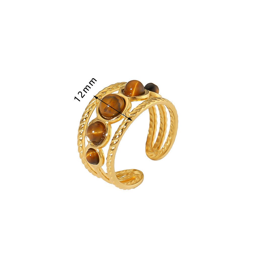 Bague ajustable Multi-Bandes  avec Oeil de Tigre | Bague en acier inoxydable plaqué or 18k