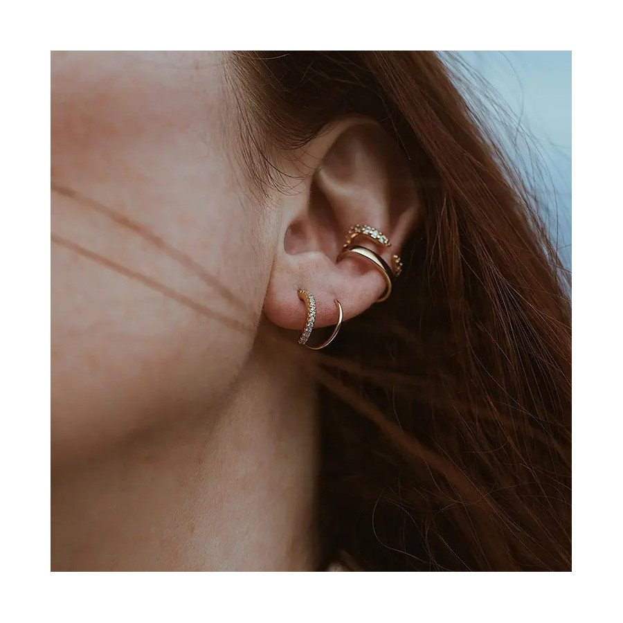 Boucles D'Oreilles Anneaux Ouverts Doré - Zircons et Argent S925 Plaqué Or 18k