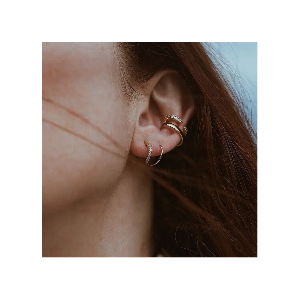 Boucles D'Oreilles Anneaux Ouverts Doré - Zircons et Argent S925 Plaqué Or 18k
