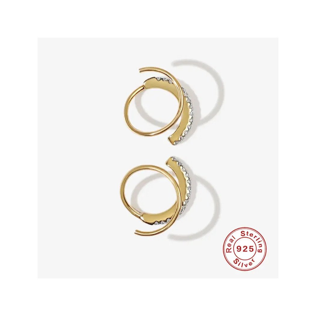 Boucles D'Oreilles Anneaux Ouverts Doré - Zircons et Argent S925 Plaqué Or 18k