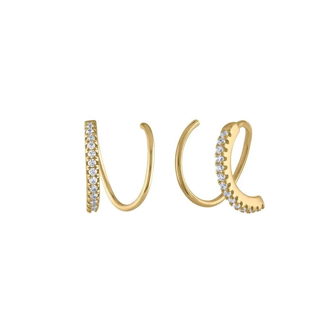 Boucles D'Oreilles Anneaux Ouverts Doré - Zircons et Argent S925 Plaqué Or 18k
