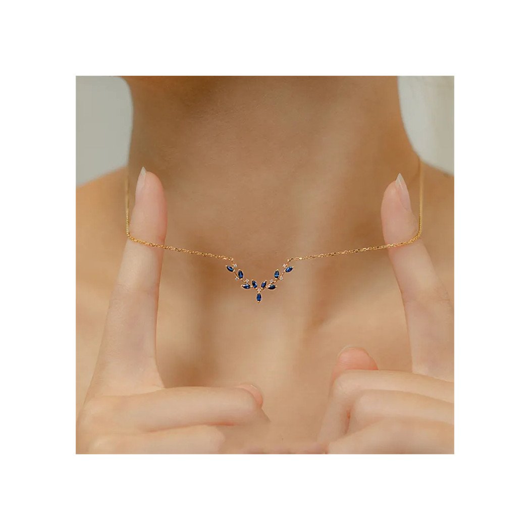 Collier Femme en Argent 925 avec Feuilles de Saphir