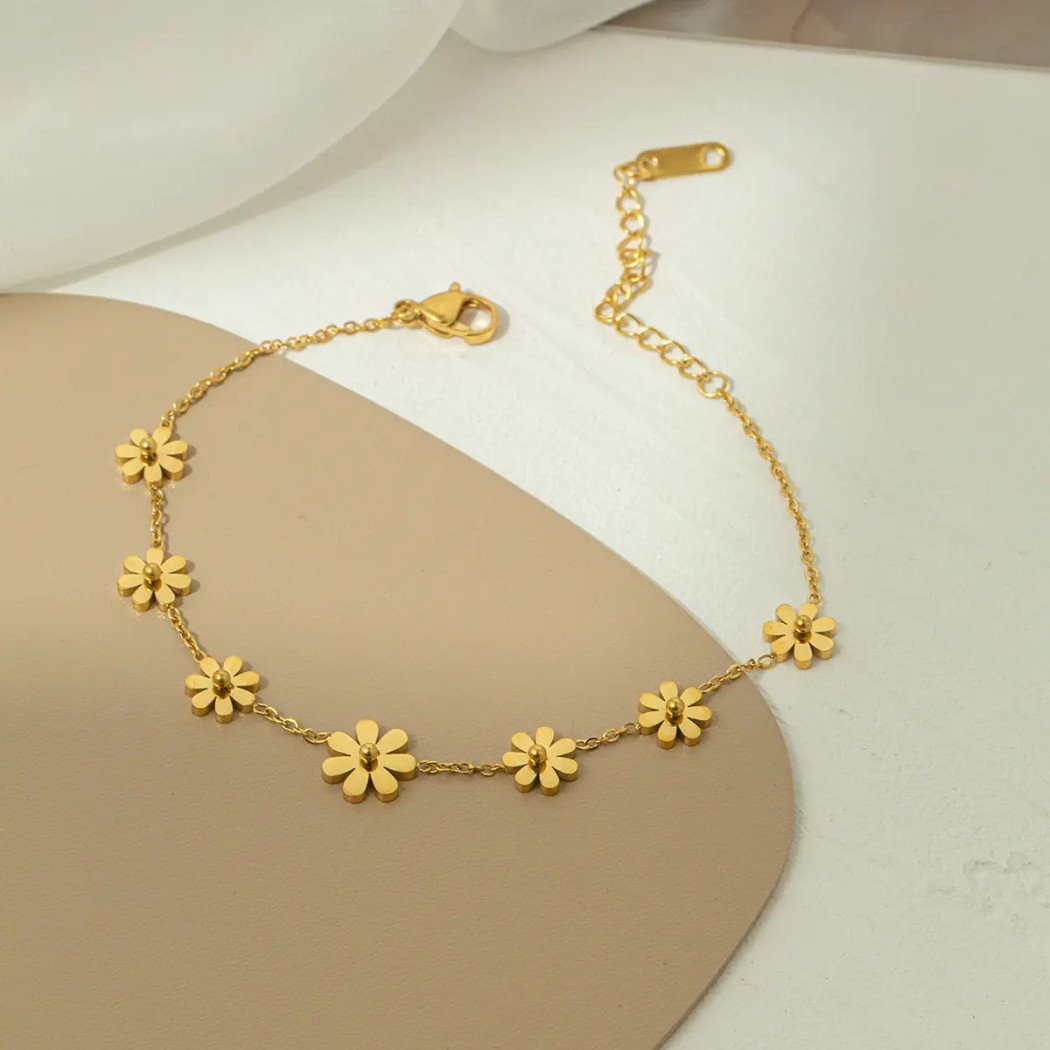 Bracelet Fleur d'Or en acier inoxydable plaqué or 18K, bijou tendance pour femme