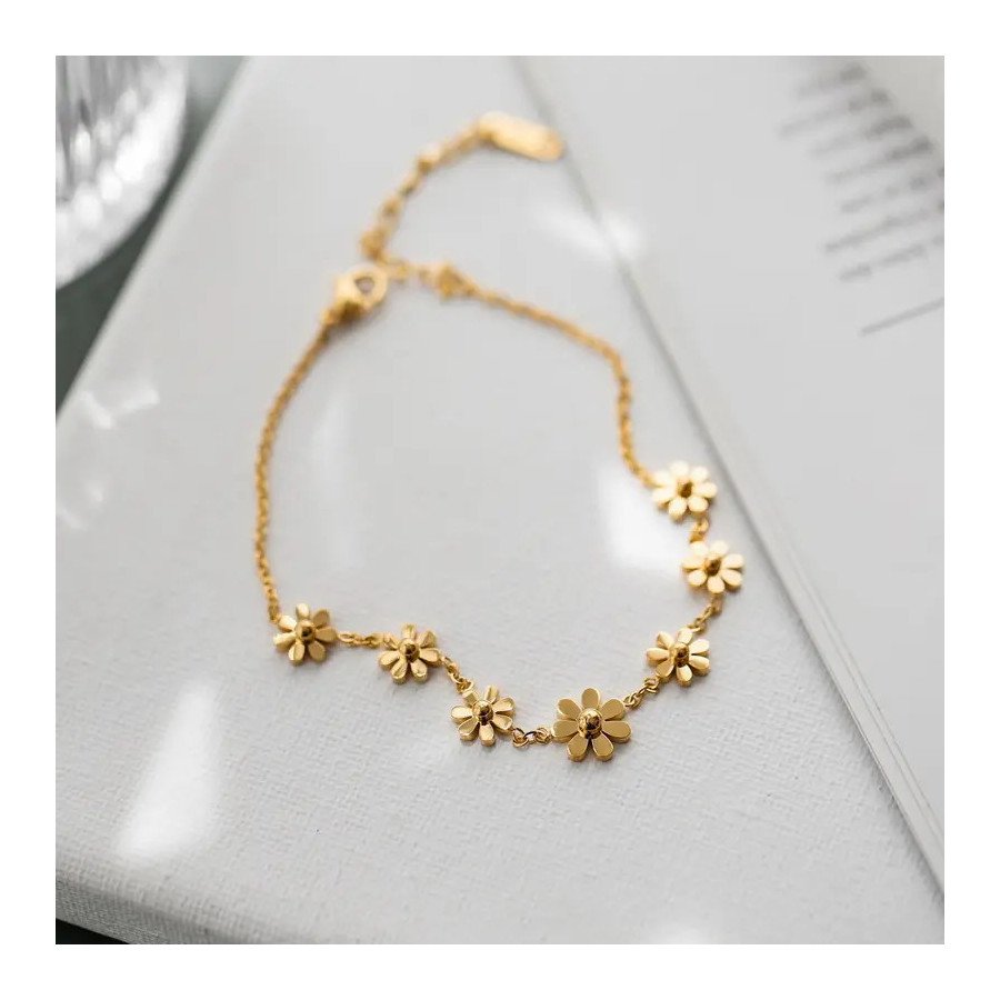 Bracelet Fleur d'Or en acier inoxydable plaqué or 18K, bijou tendance pour femme