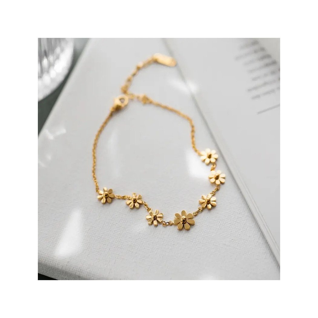 Bracelet Fleur d'Or en acier inoxydable plaqué or 18K, bijou tendance pour femme