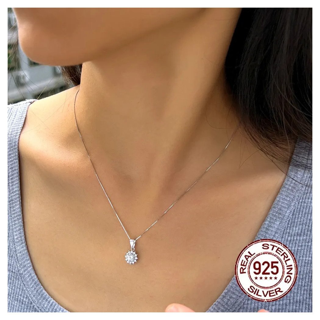 Qings Collier Tournesol En Argent Sterling 925 Double Pendentif