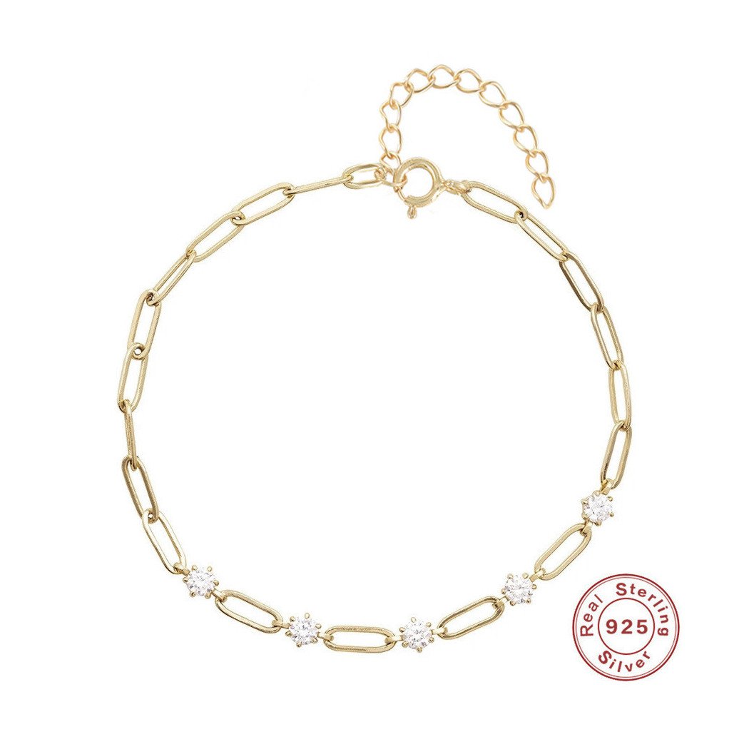 Bracelet en argent 925 avec diamant et broche trombone, design moderne et élégant