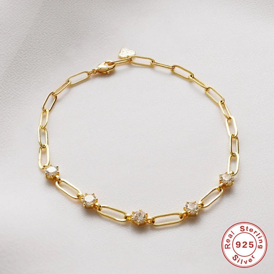 Bracelet chic en argent 925 orné de diamants et broche trombone, accessoire de mode