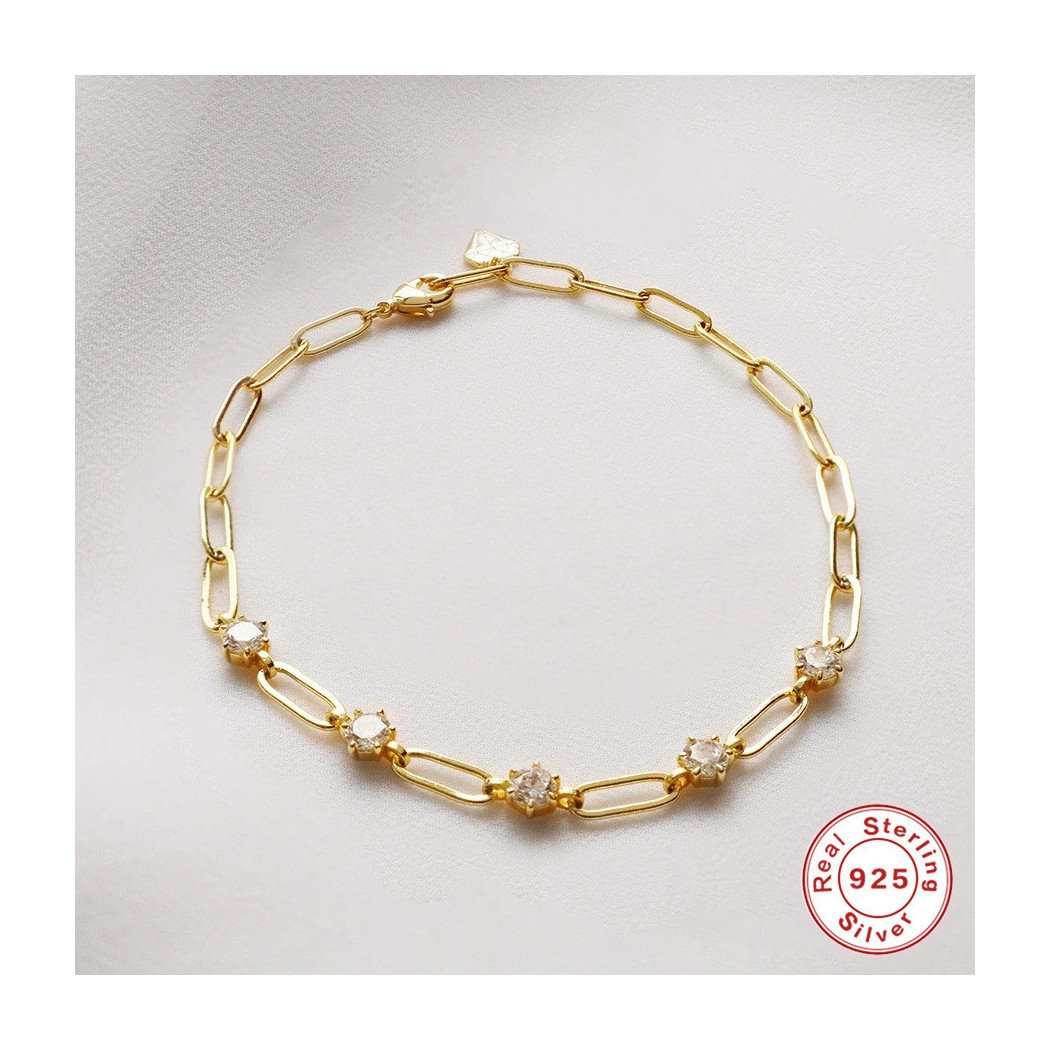 Bracelet chic en argent 925 orné de diamants et broche trombone, accessoire de mode