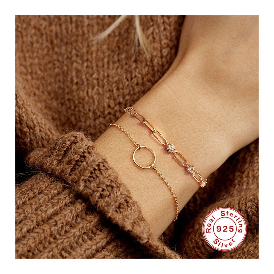 Bracelet élégant en argent 925 avec diamants, style minimaliste avec broche trombone