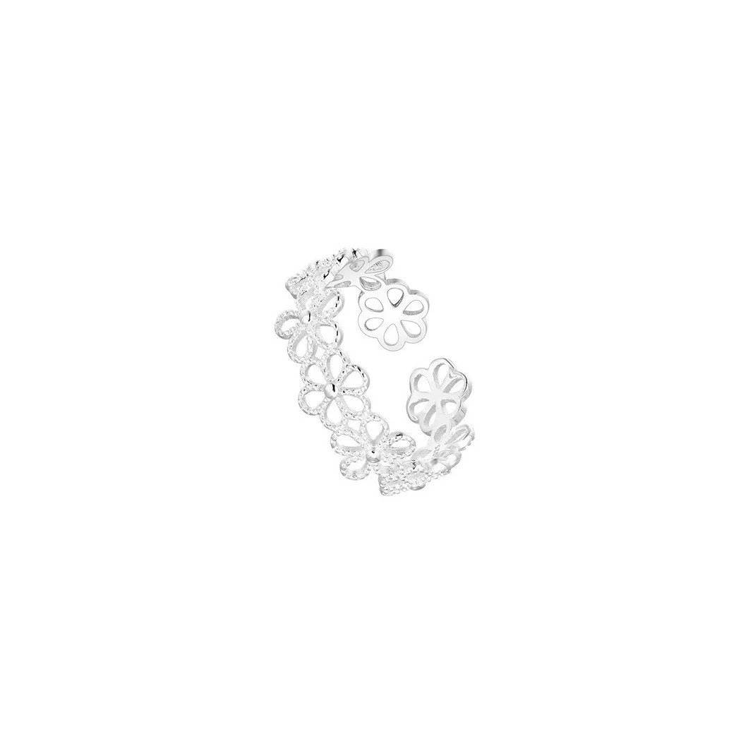 Bague fleur ajustable en argent S925, design simple et élégant pour femme