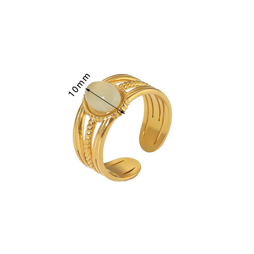 Bague ajustable avec Pierre verte claire | Bague en acier inoxydable plaqué or 18k