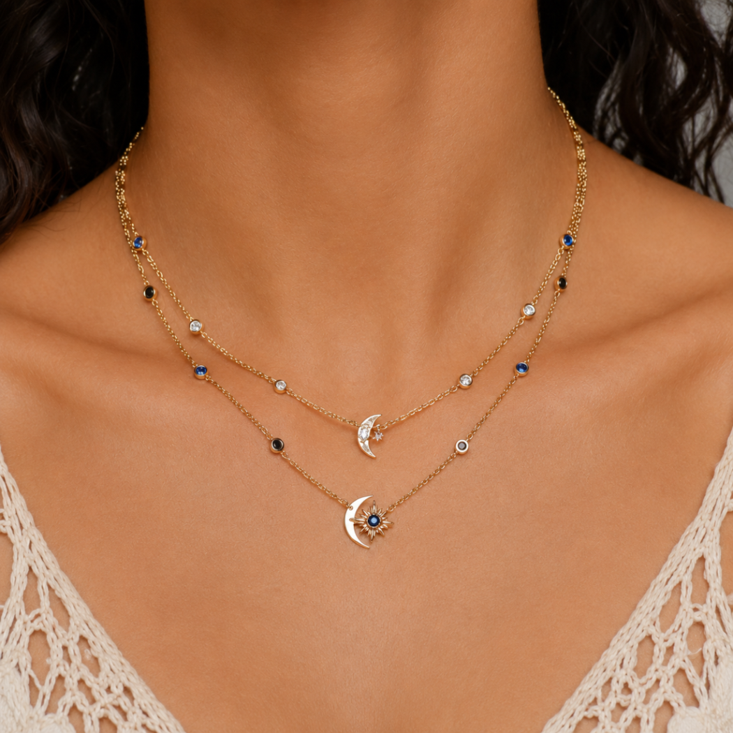 collier-vintage-femme-lune-etoile-dore-pierre-bleue
