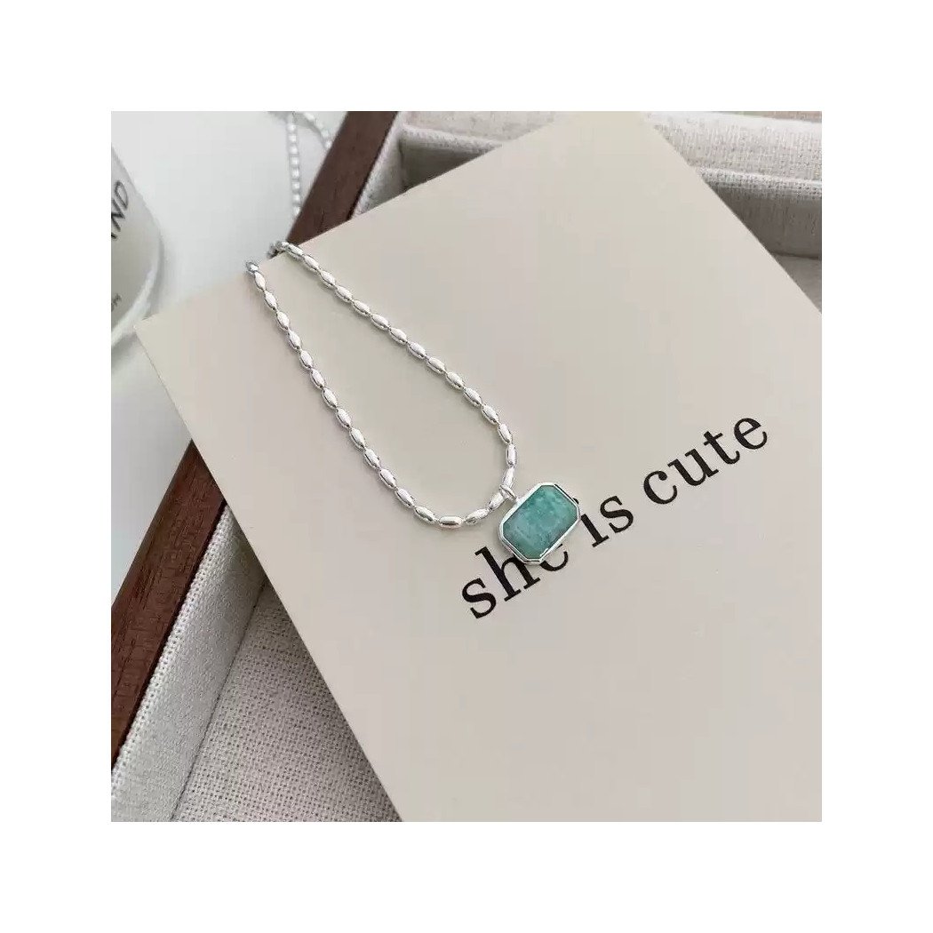 Collier en argent 925 avec pierre amazonite verte
