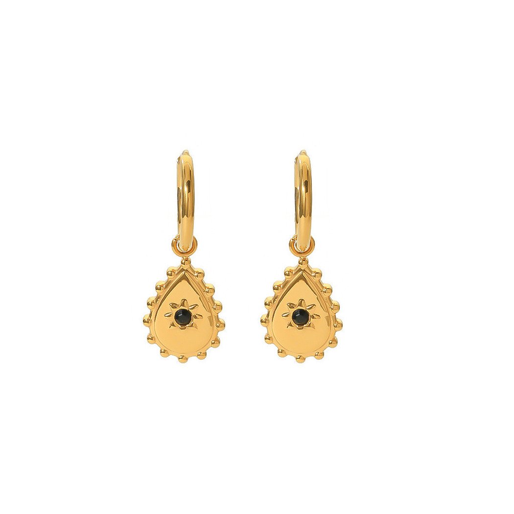 Boucles d'Oreilles Goutte Dorée Solaire en Acier Titane Inoxydable Plaqué Or 18K