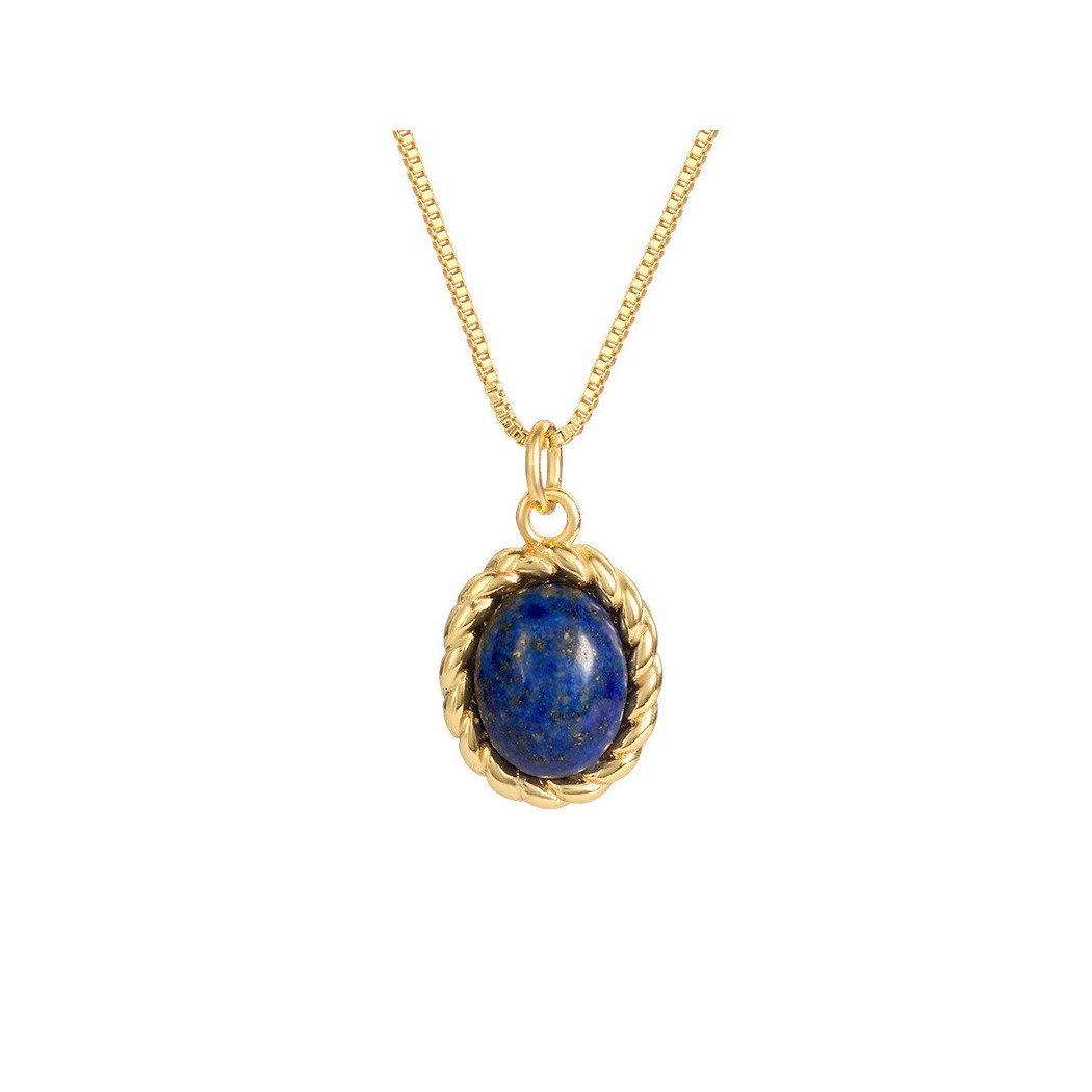 Collier femme doré avec pendentif ovale en lapis-lazuli