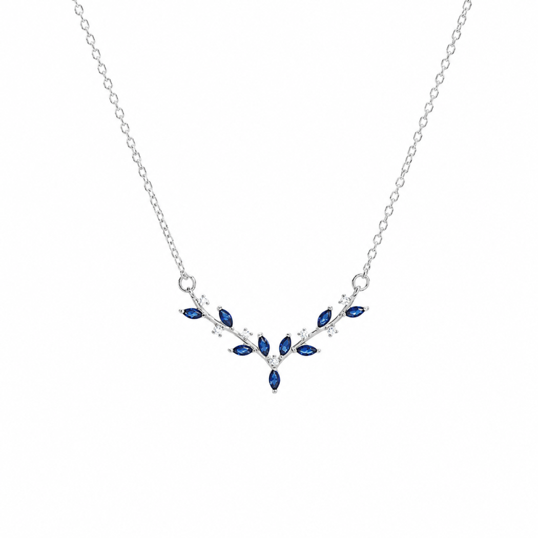 Collier femme en argent 925 argenté avec pierres bleues