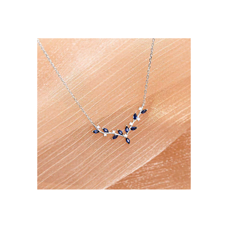 Collier femme en argent 925 plaqué or avec pierres bleues