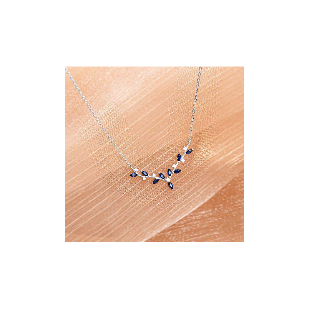 Collier femme en argent 925 plaqué or avec pierres bleues