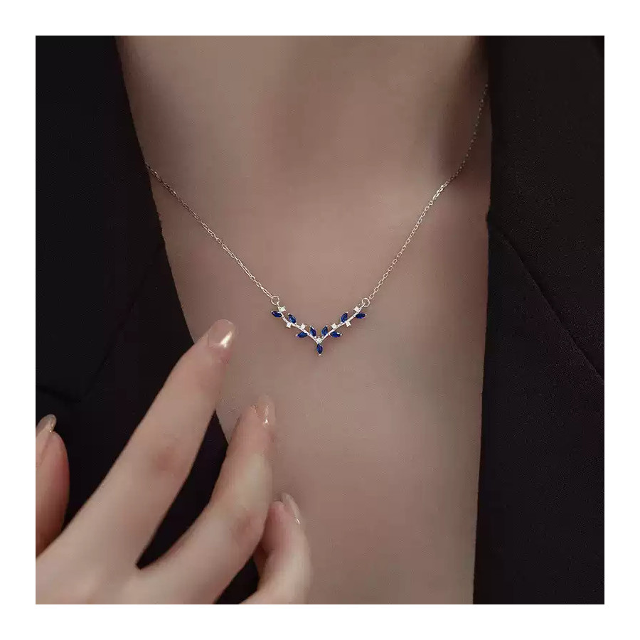 Collier élégant femme en argent 925 avec pierres bleues