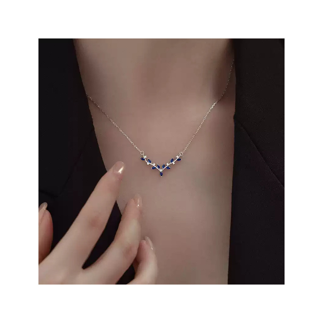 Collier élégant femme en argent 925 avec pierres bleues