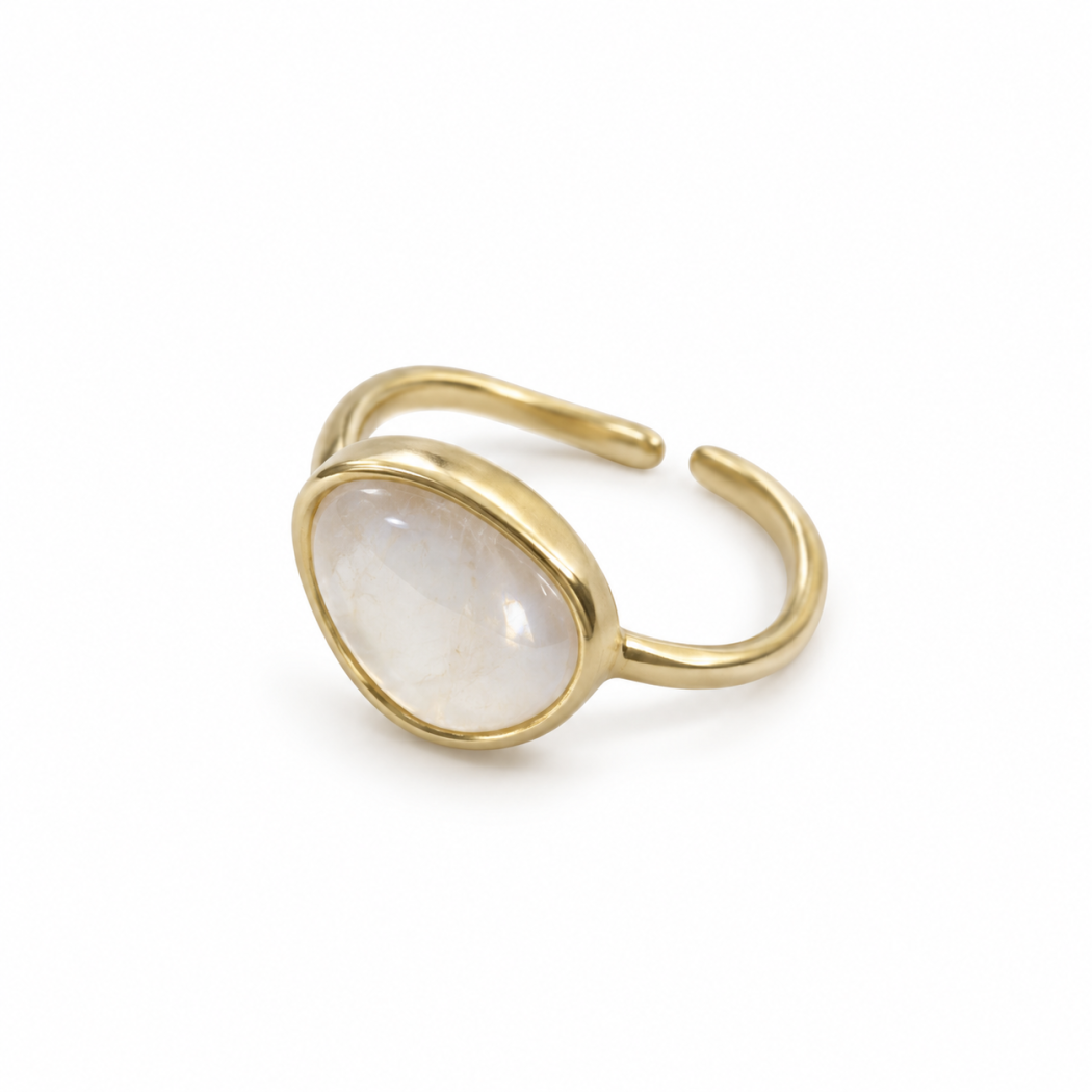 Bague ajustable en argent 925 plaqué or avec cristal blanc