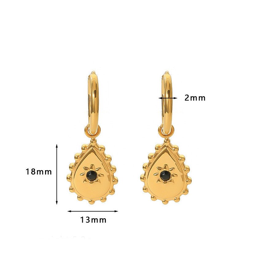 Boucles d'Oreilles Goutte Dorée Solaire en Acier Titane Inoxydable Plaqué Or 18K