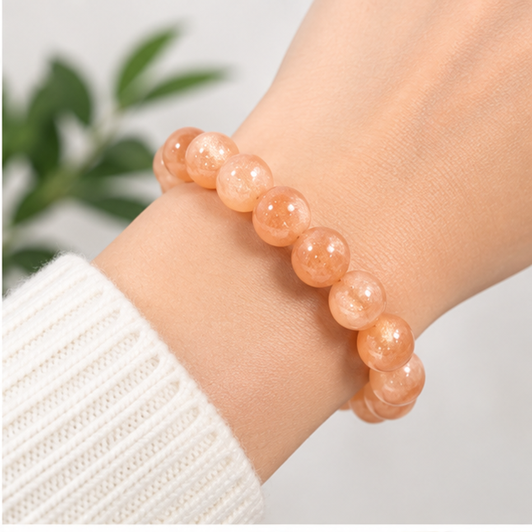 Bracelet extensible en pierre de soleil naturelle avec perles de 8mm