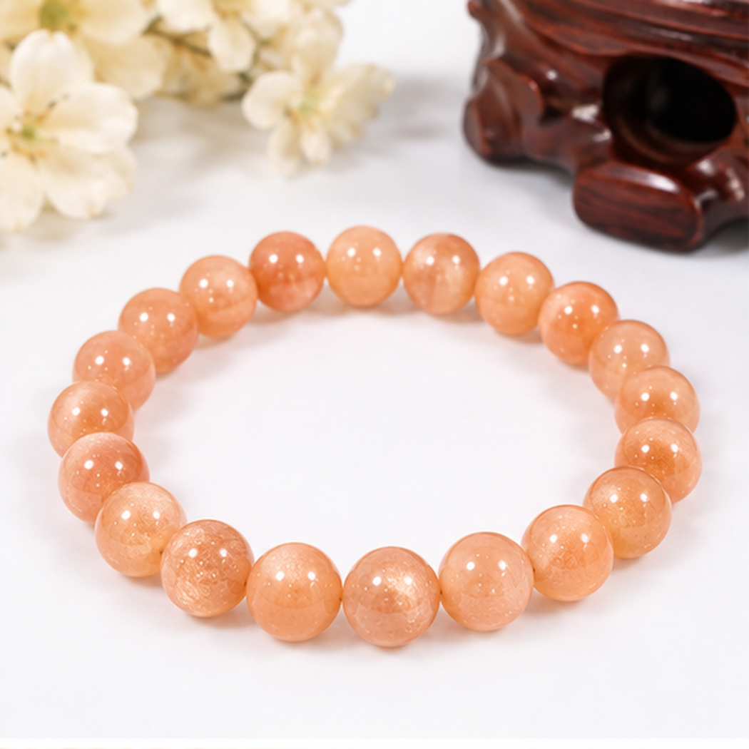 Bracelet extensible en pierre de soleil naturelle avec perles de 8mm