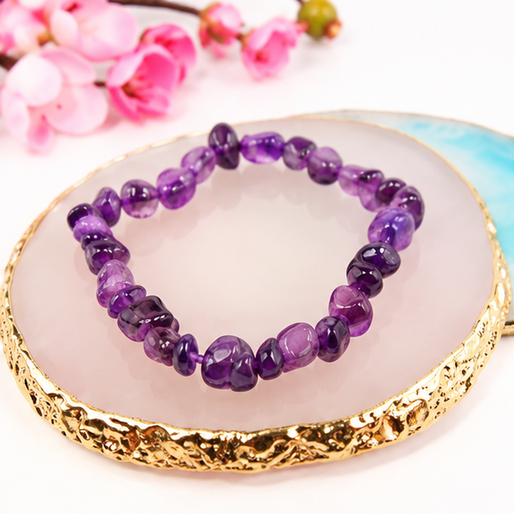Bracelet en pierres naturelles d’améthyste avec perles irrégulières de 6mm