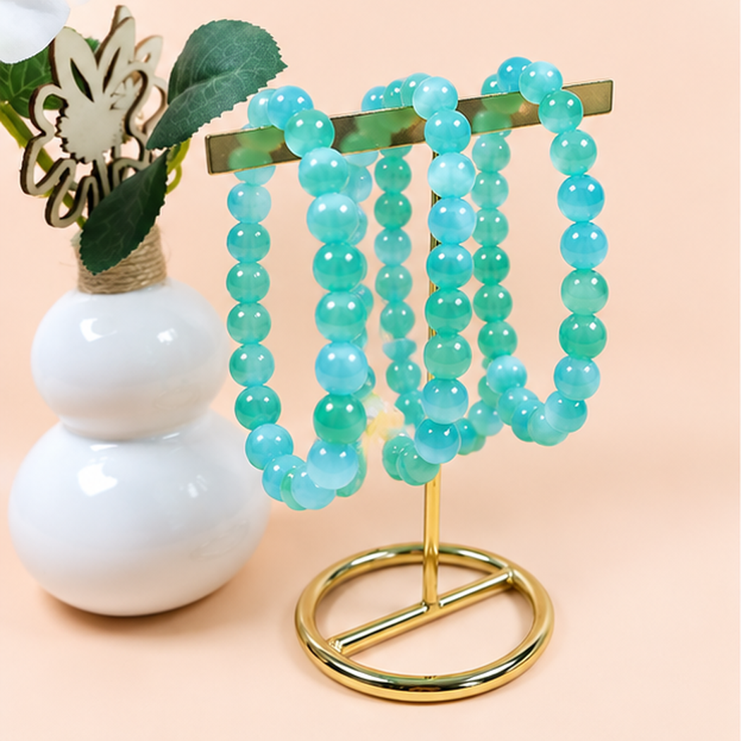Bracelet en cristal de sélénite vert cyan avec perles naturelles de 8mm