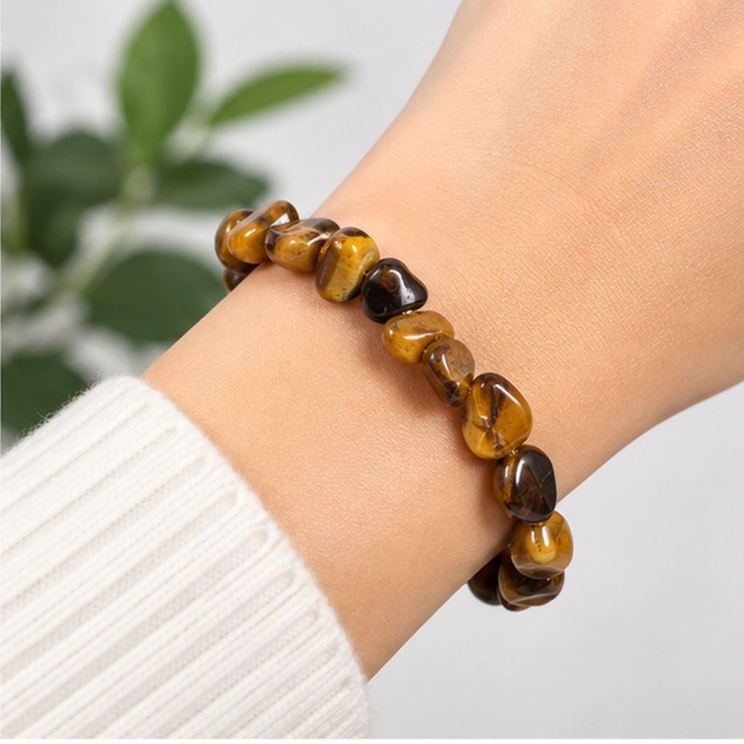 Bracelet extensible en citrine naturelle 6mm porté au poignet