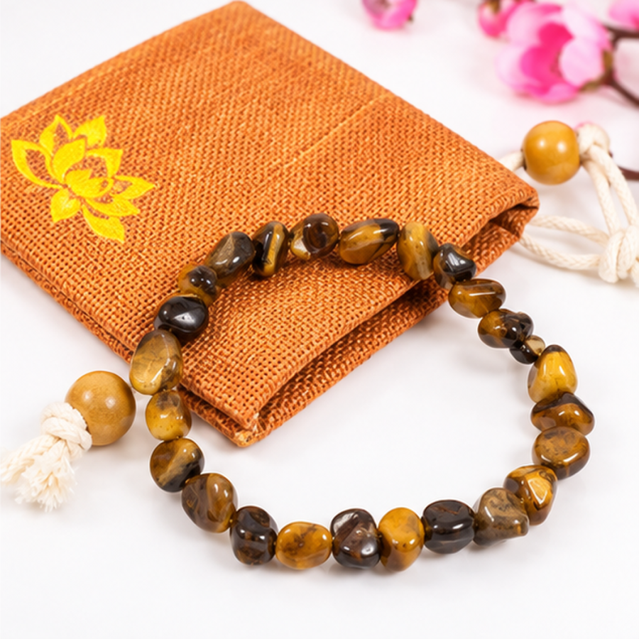 Bracelet en citrine naturelle 6mm accompagné de sa pochette