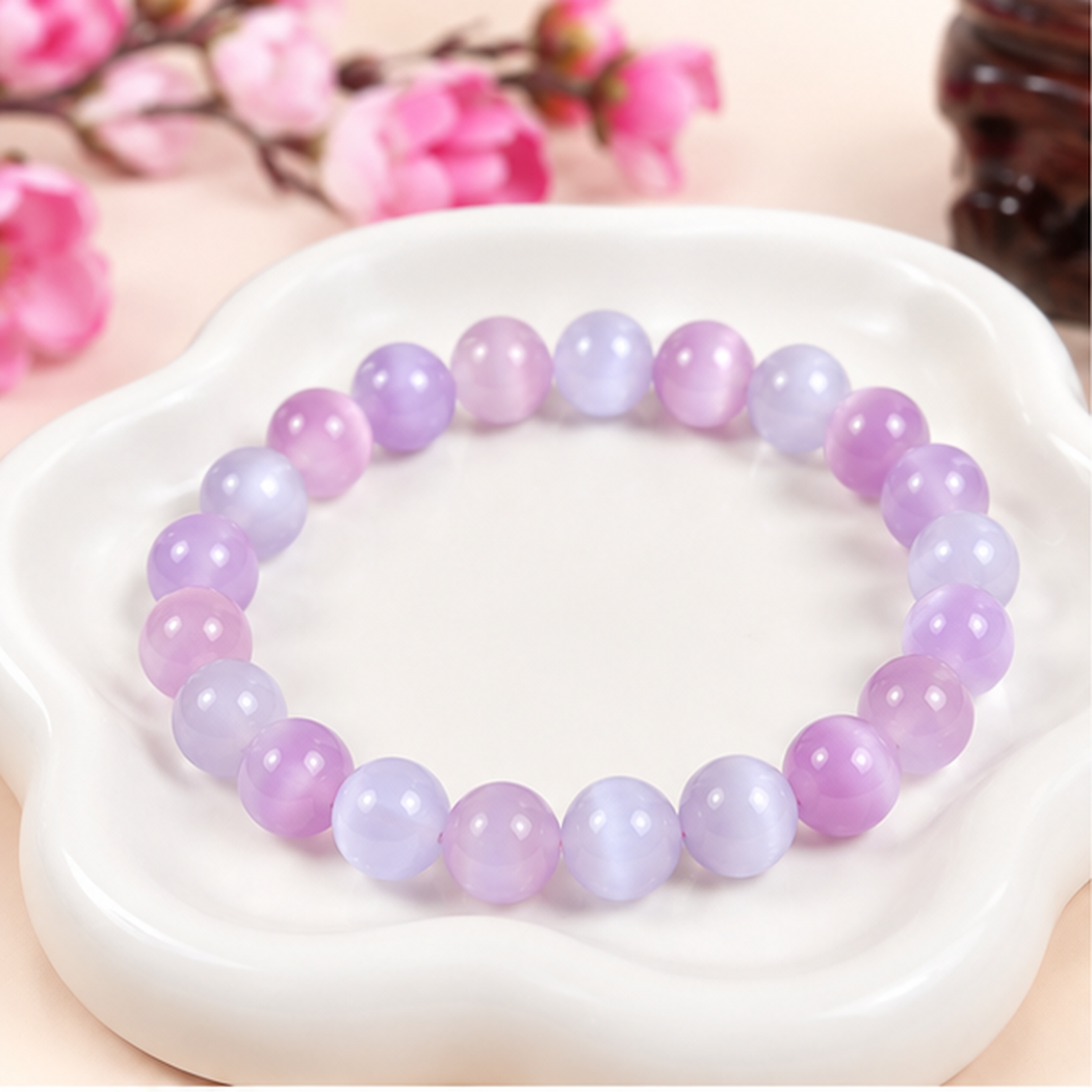 Bracelet en cristal de sélénite rose pourpre avec perles naturelles de 8mm