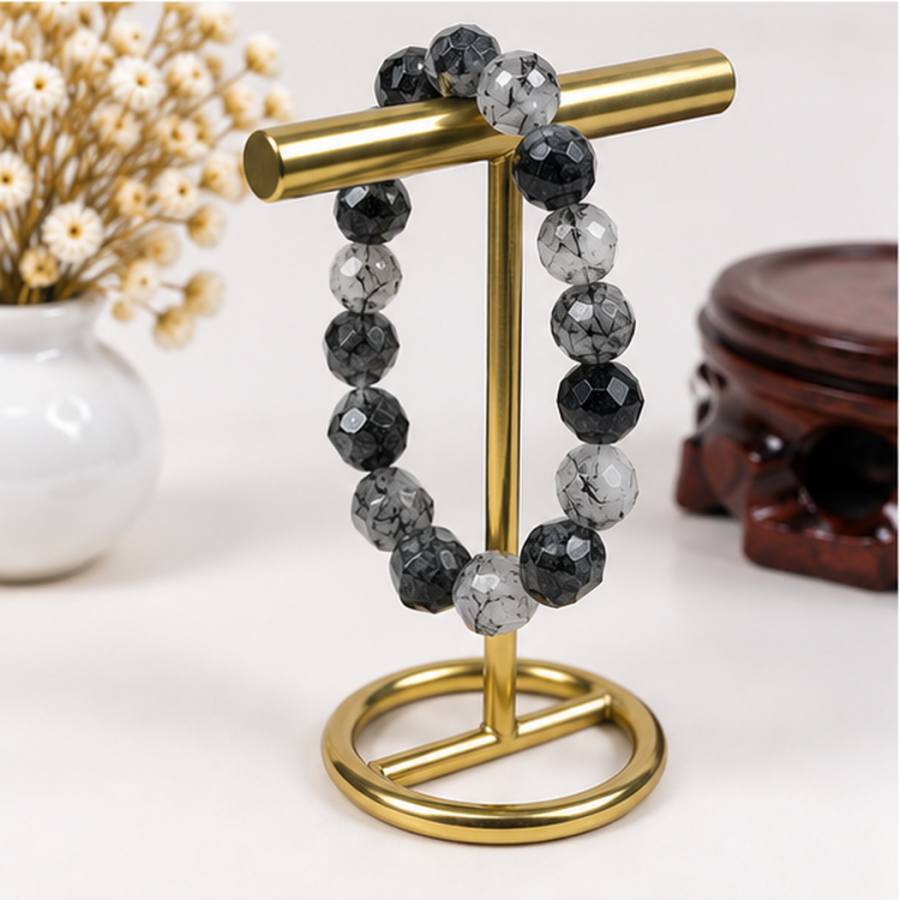 Bracelet Extensible en Cristal Noir Naturel - Perles en Pierre 8mm