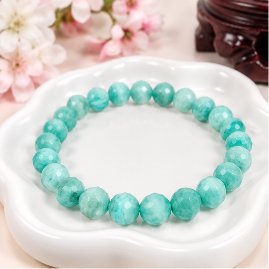 Bracelet extensible en amazonite naturelle avec perles facettées de 8mm