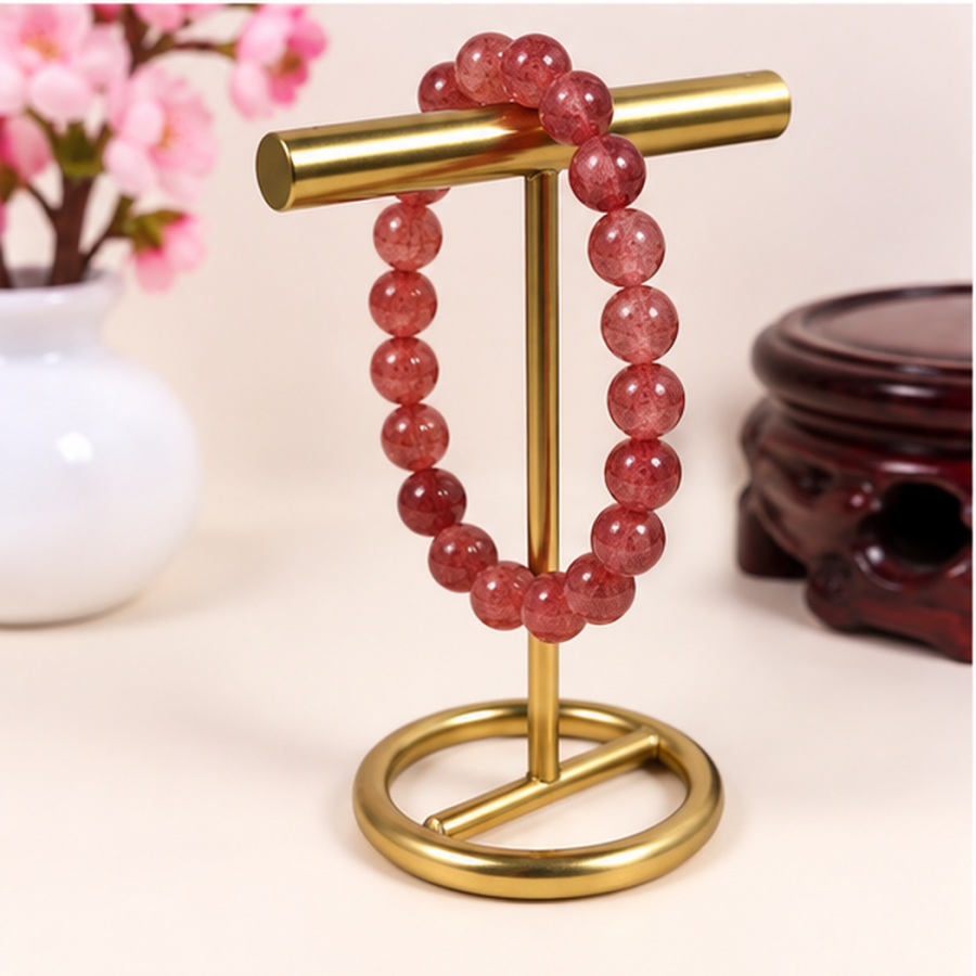 Bracelet extensible en quartz fraise Starlight aux perles rondes rouge rosé