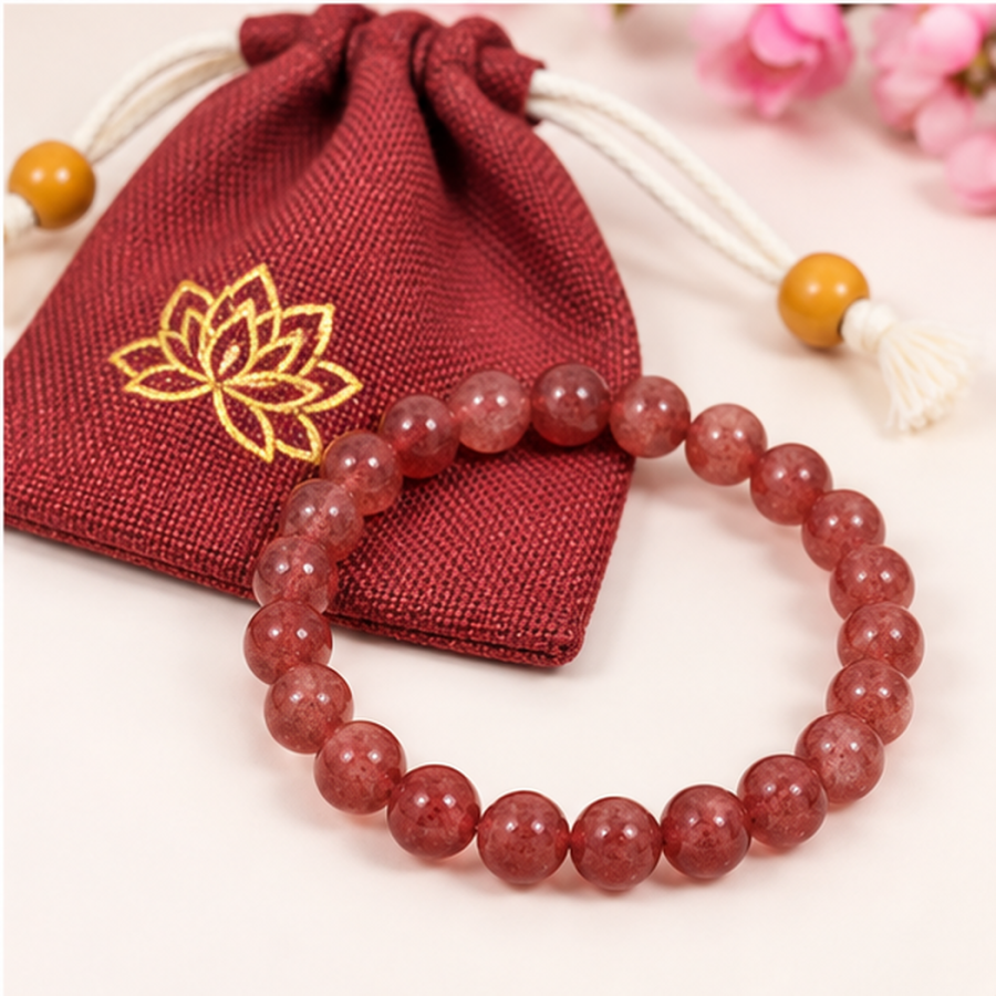 Bracelet extensible en quartz fraise Starlight aux perles rondes rouge rosé