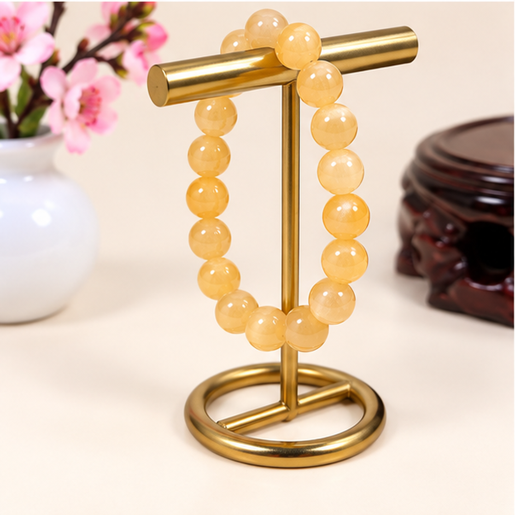 Bracelet extensible en sélénite orange avec perles rondes de 8mm