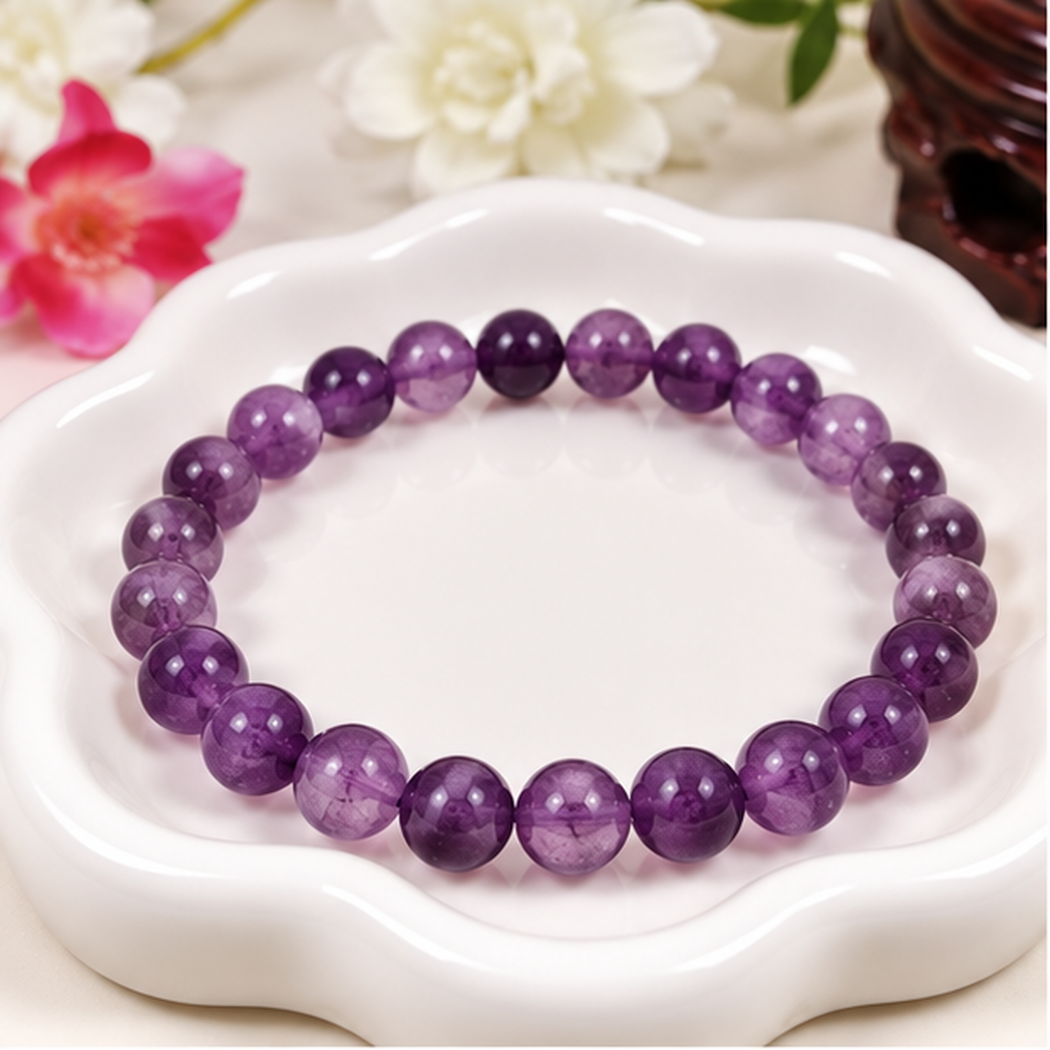Bracelet en améthyste naturelle avec perles rondes de 8mm