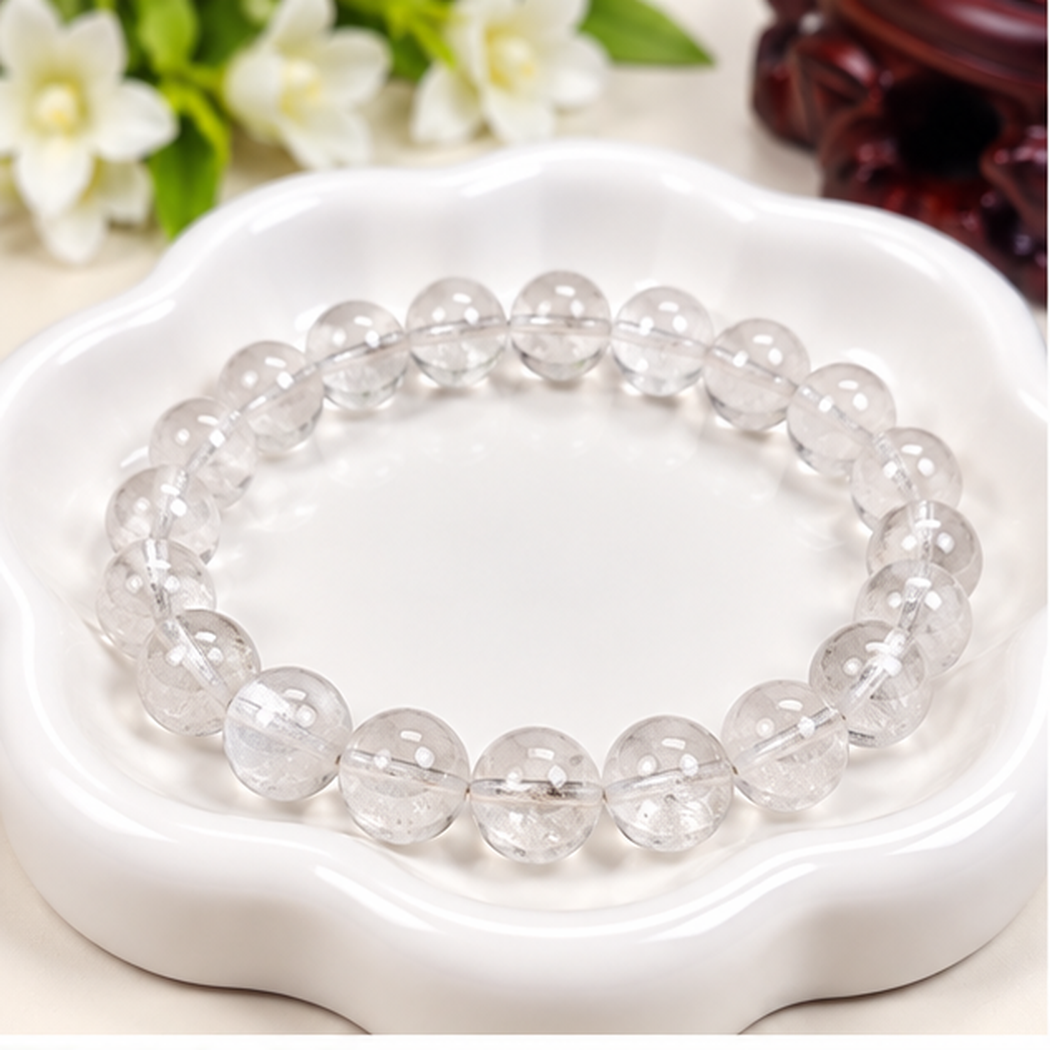 Bracelet extensible en cristal de roche blanc naturel avec perles rondes de 8mm
