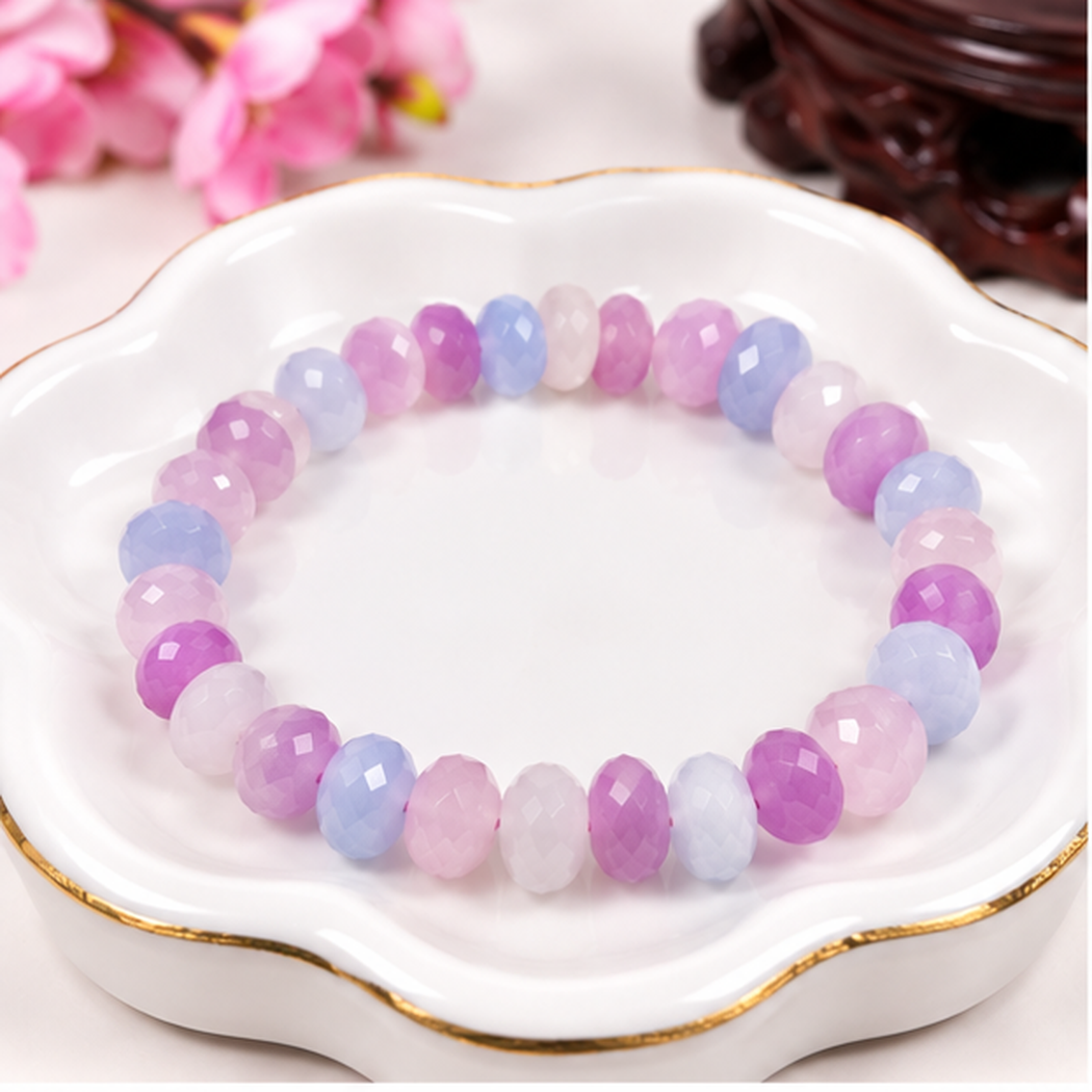 Bracelet extensible en quartz lavande avec perles naturelles facettées de 8mm