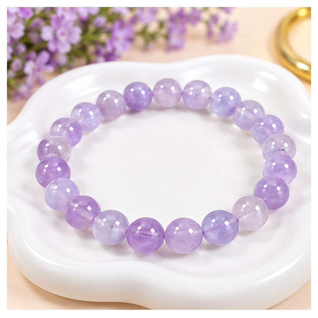 Bracelet extensible en jade violet naturel avec perles rondes de 8mm