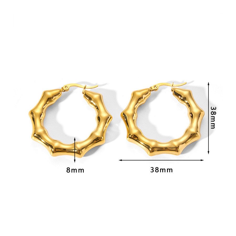 Boucles d'Oreilles Acier Créoles à Clips en Bambou - Acier Inoxydable Plaqué Or 18K