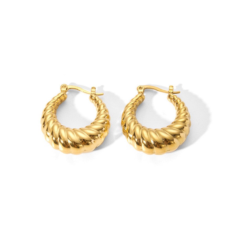 Boucles d'oreilles Torsade à Clip en Acier Titane Inoxydable Plaqué Or 18K