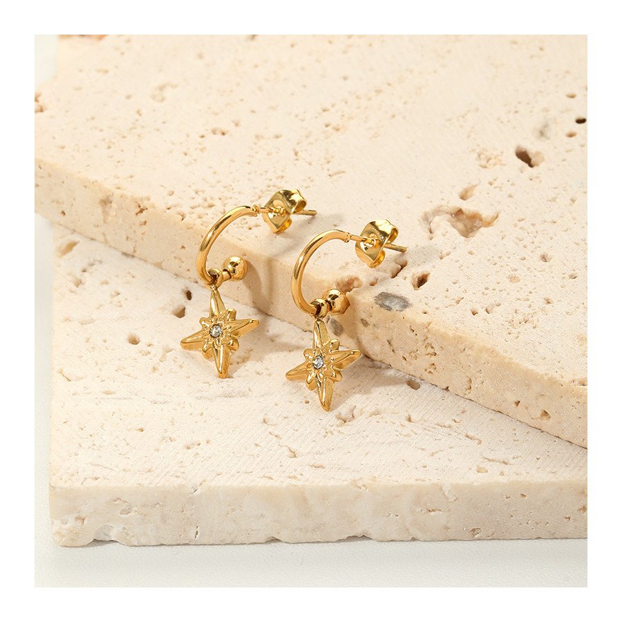 Boucles d'Oreilles Pendentif Fleur de Soleil - Acier Inoxydable Plaqué Or 18K