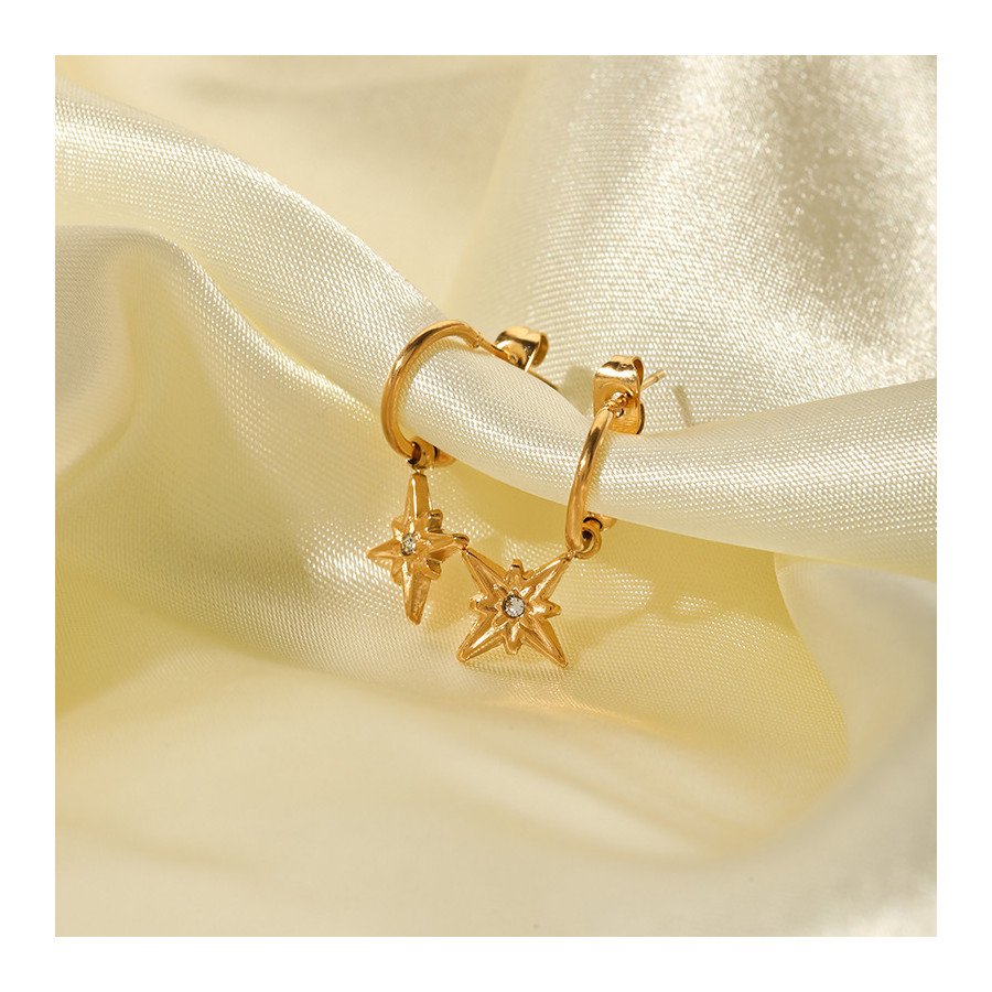 Boucles d'Oreilles Pendentif Fleur de Soleil - Acier Inoxydable Plaqué Or 18K